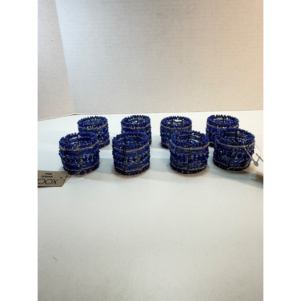 Xochi Napkin Rings Set Of‎ 8 Blue Beaded Boho Bohemian Table Decor